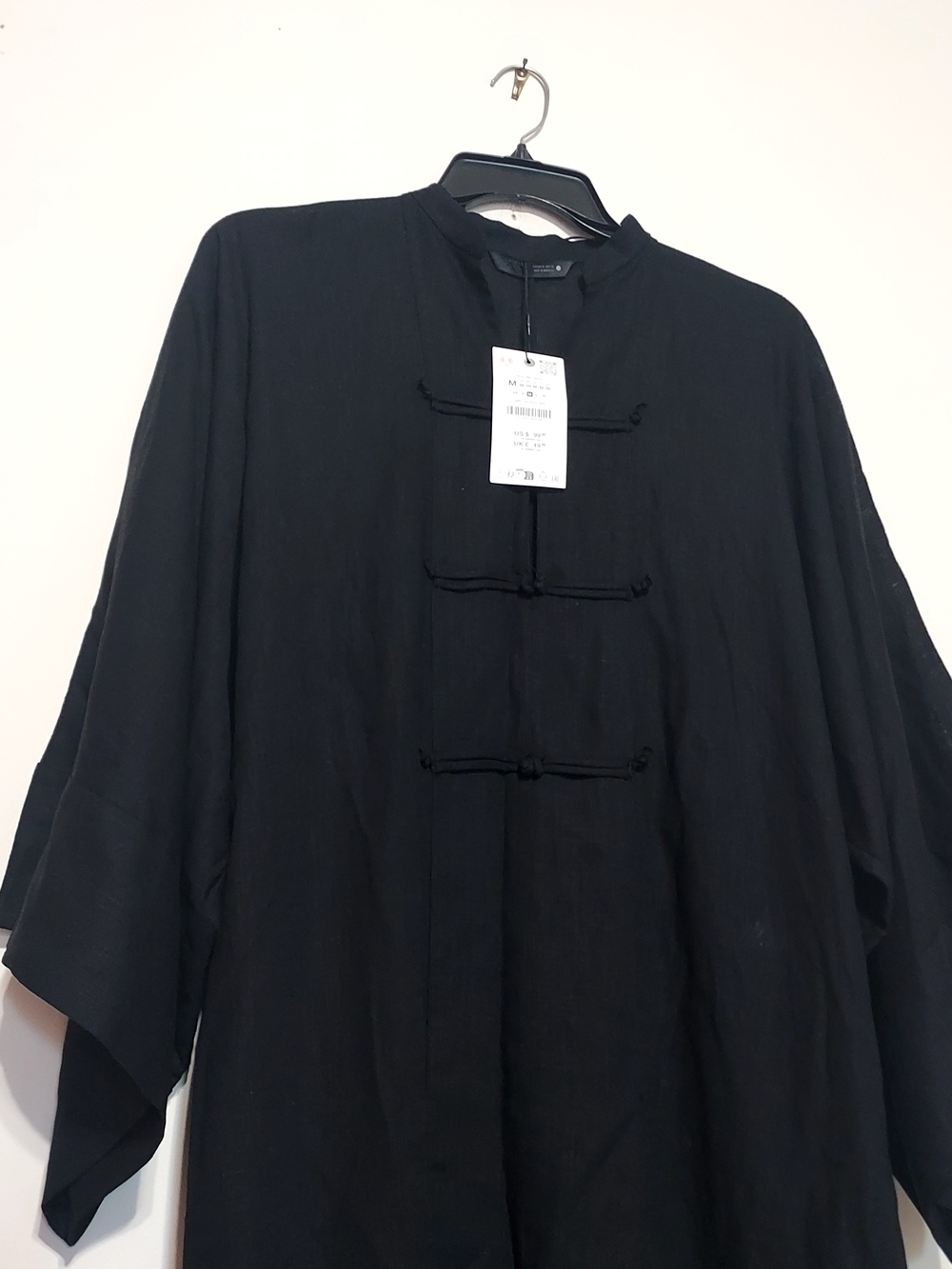 Zara Zw Collec Linen Frog Button Midi Caftan Tunic Voluminous Sleeves Dress - Picture 10 of 11